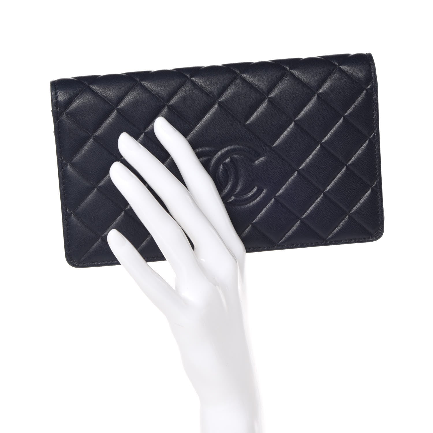 Chanel Lambskin Quilted Diamond CC Yen Wallet Blue 2 of 12