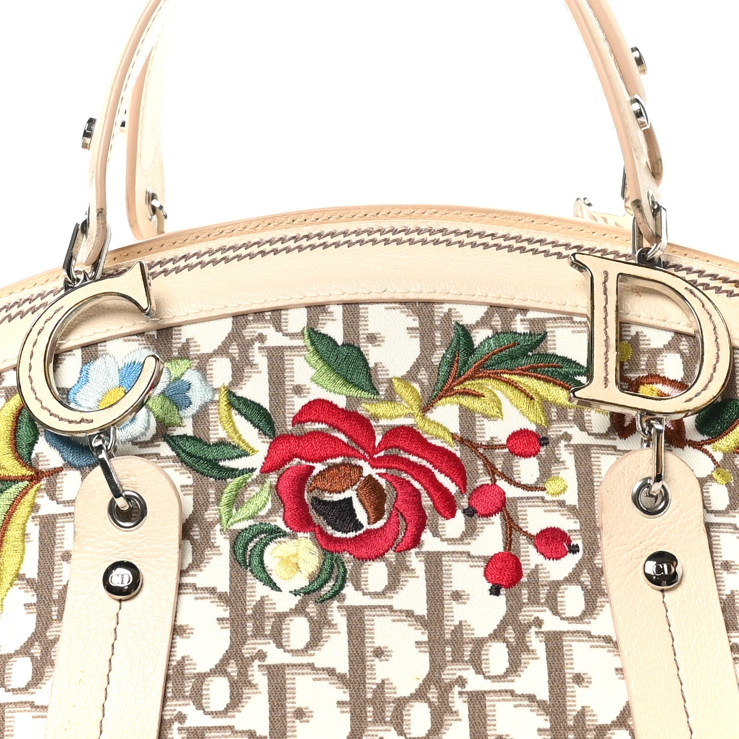 Christian Dior Monogram Vintage Flowers Frame Satchel Beige 9 of 13