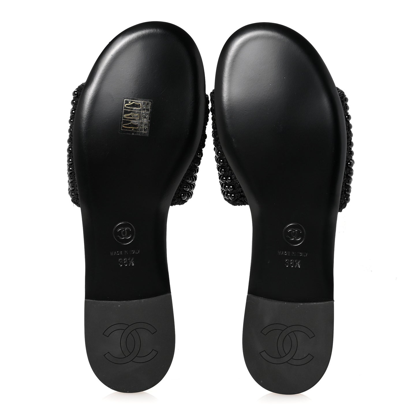 Pearl Crystal CC Mules Sandals 38.5 Black