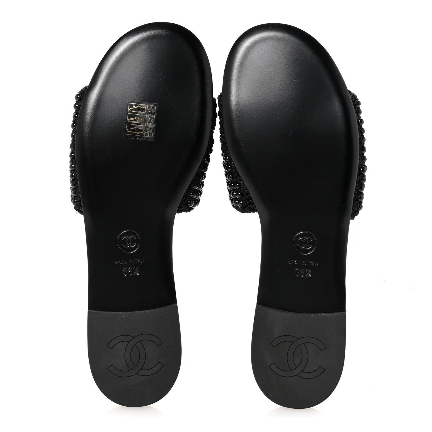Chanel Pearl Crystal CC Mules Sandals 38.5 Black 6 of 10