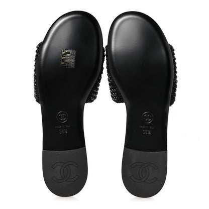 Chanel Pearl Crystal CC Mules Sandals 38.5 Black 6 of 10