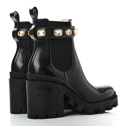 Gucci Calfskin Crystal GG Trip Chelsea Ankle Boots 38 Black 4 of 9