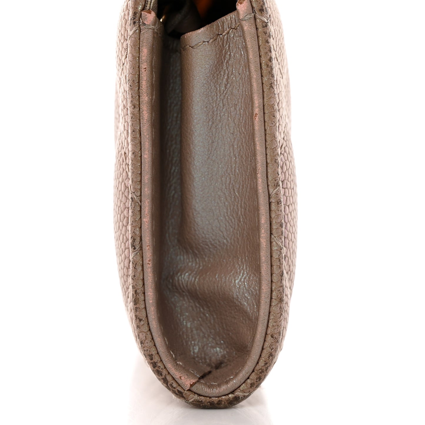 Iridescent Caviar Quilted Zipped Key Holder Case Beige