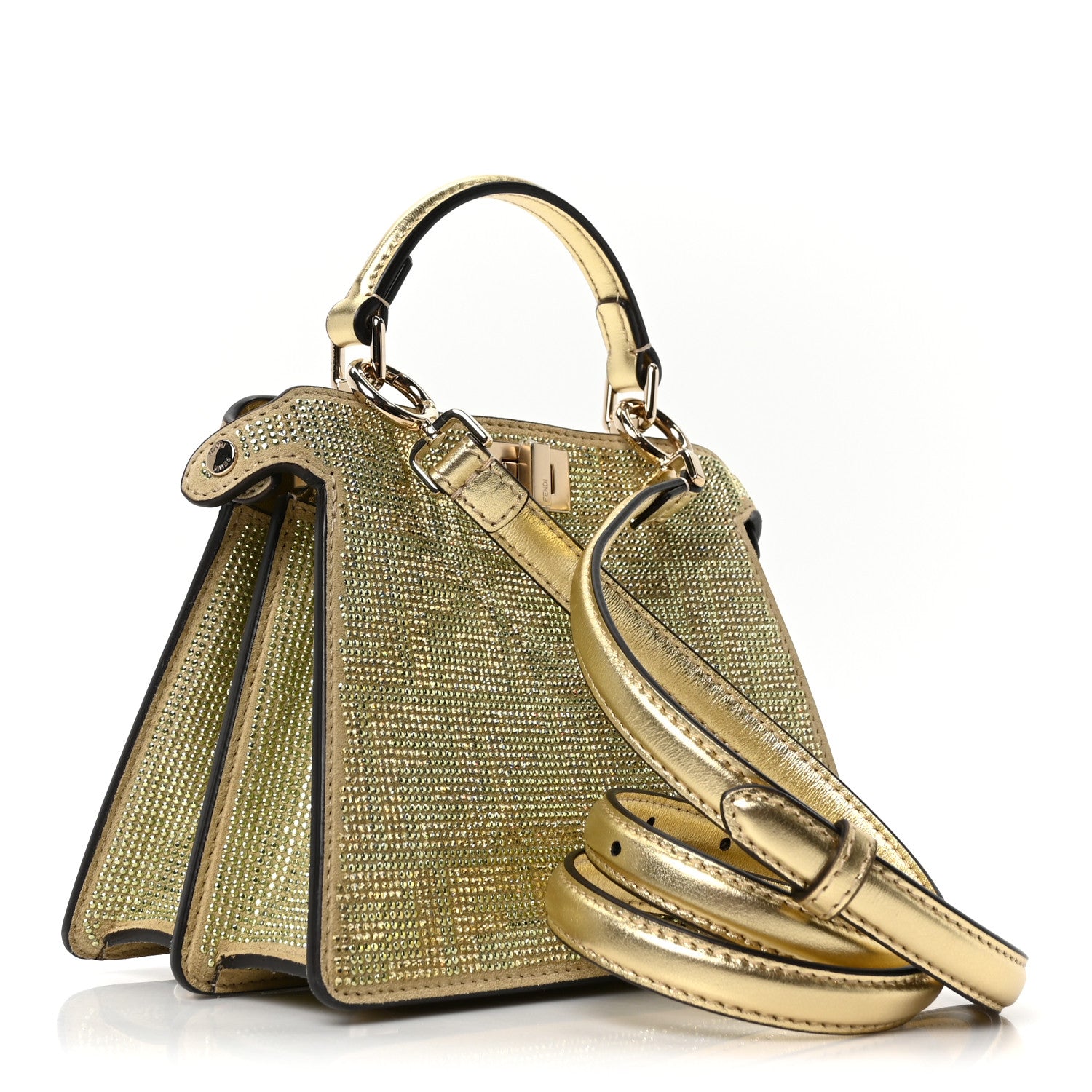 Fendi Crystal Vitello Laminato FF Petite Peekaboo I SEE U Satchel Crystal Platinum Light Gold 3 of 9