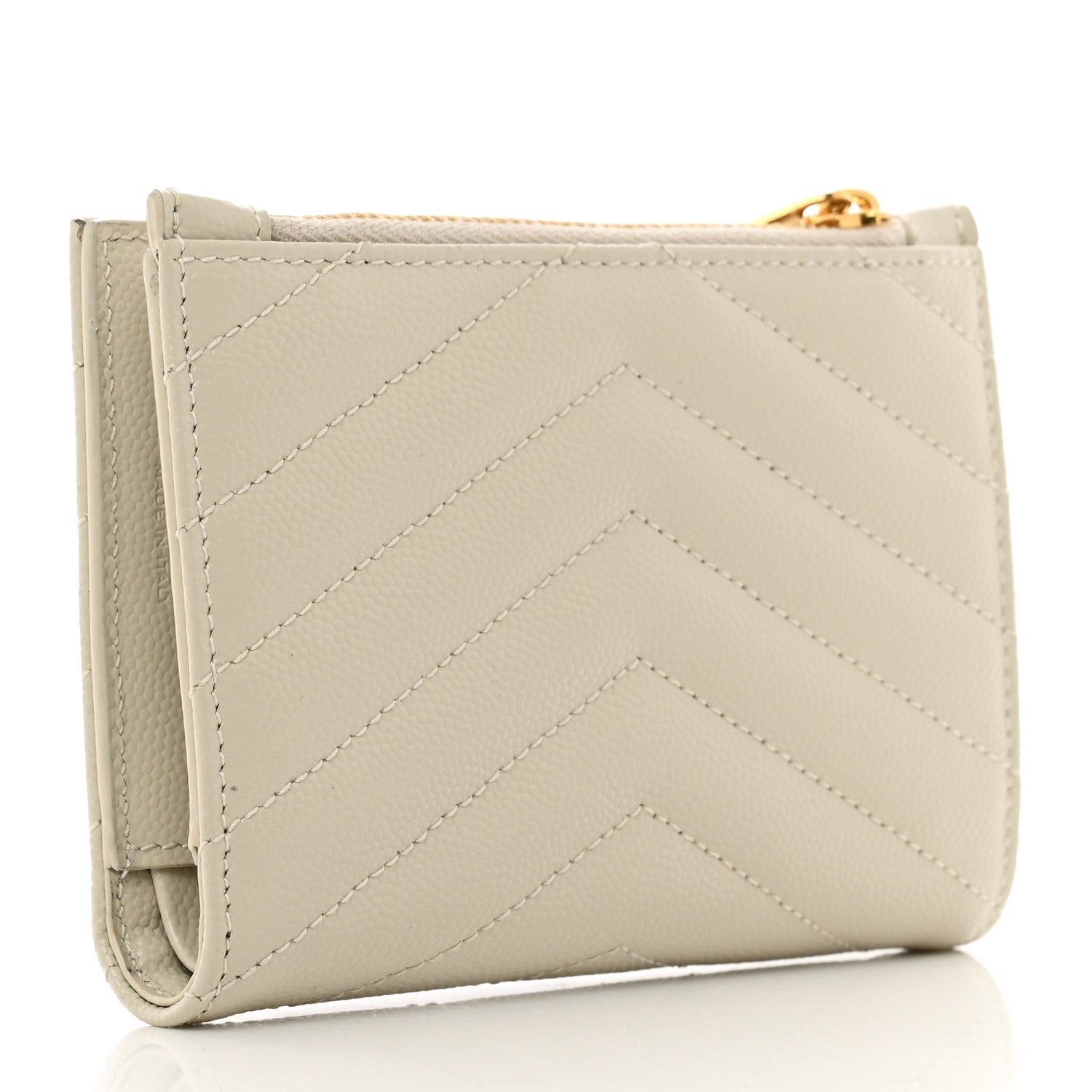 Saint Laurent Grain De Poudre Matelasse Chevron Monogram Zipped Two-Part Wallet Crema Soft 3 of 6