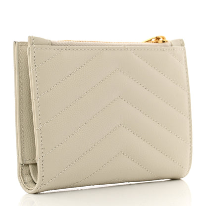 Saint Laurent Grain De Poudre Matelasse Chevron Monogram Zipped Two-Part Wallet Crema Soft 3 of 6