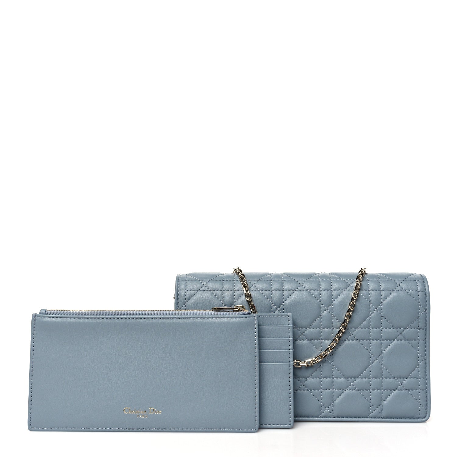 Christian Dior Lambskin Cannage Lady Dior Chain Wallet Cloud Blue 3 of 10