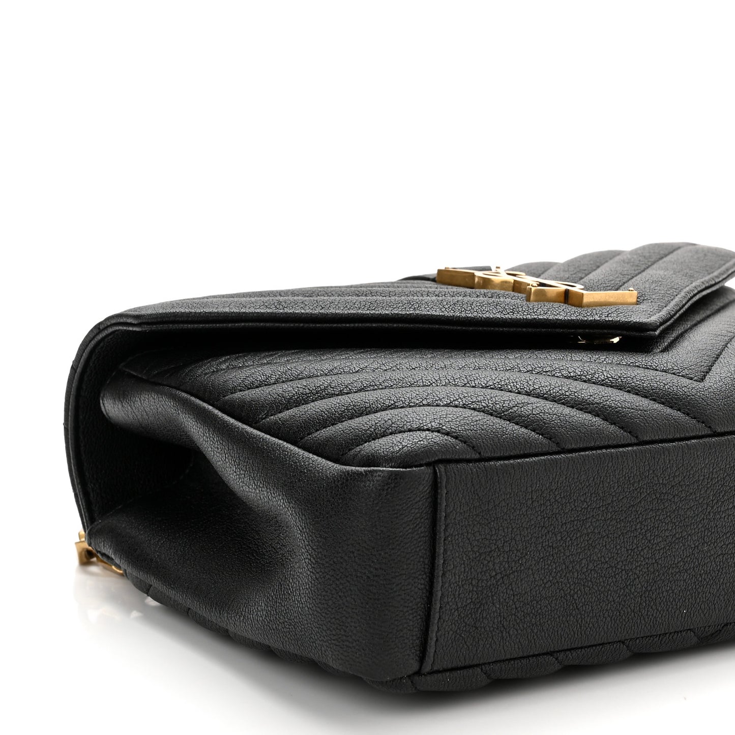 Sheepskin Matelasse Chevron Monogram Medium College Bag Black