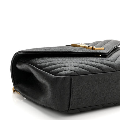 Saint Laurent Sheepskin Matelasse Chevron Monogram Medium College Bag Black 10 of 11