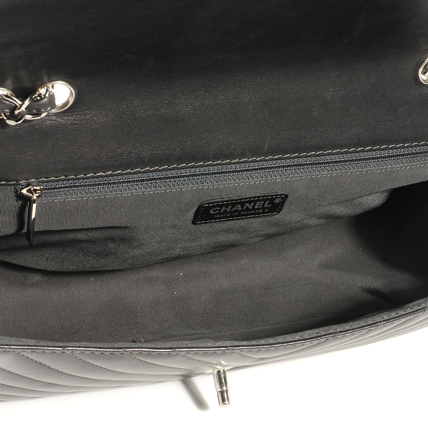 Lambskin Chevron Quilted Large Surpique Flap Dark Grey