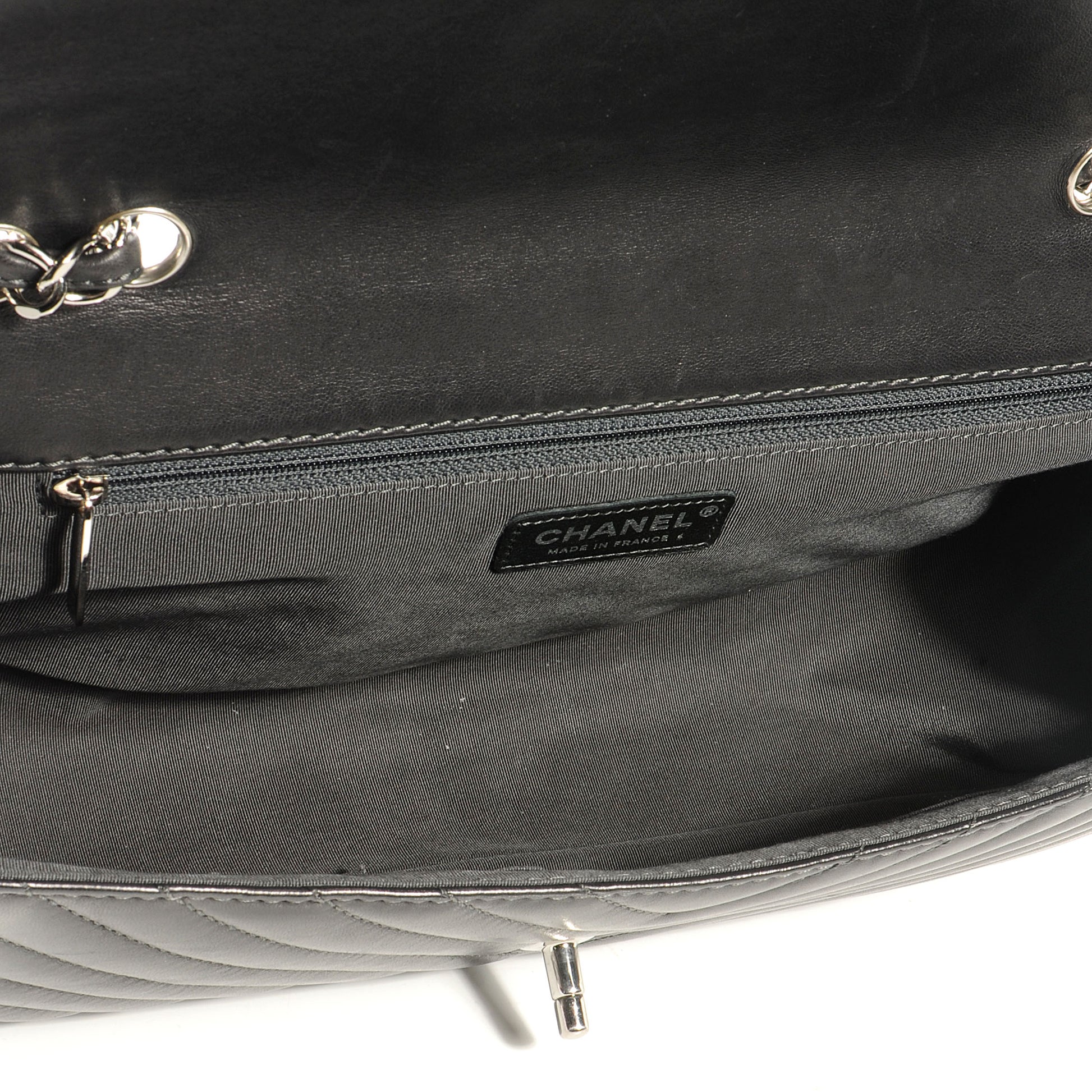 Chanel Lambskin Chevron Quilted Large Surpique Flap Dark Grey 6 of 8