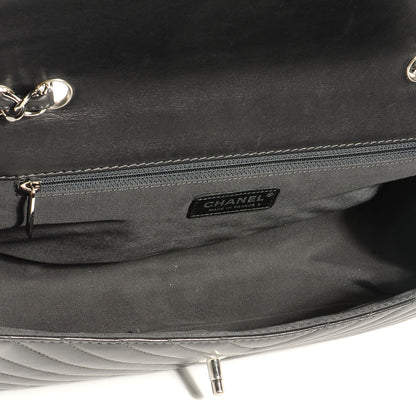 Chanel Lambskin Chevron Quilted Large Surpique Flap Dark Grey 6 of 8