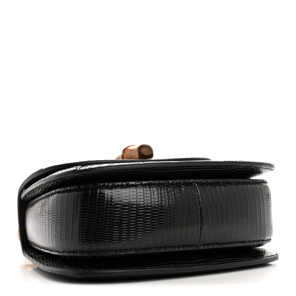 Gucci Sequin Lizard Embossed GG Mini Bamboo 1947 Top Handle Chain Bag Black White 4 of 11