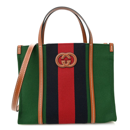 Gucci Canvas Calfskin Web Small Interlocking G Tote Bag Green Red 1 of 10