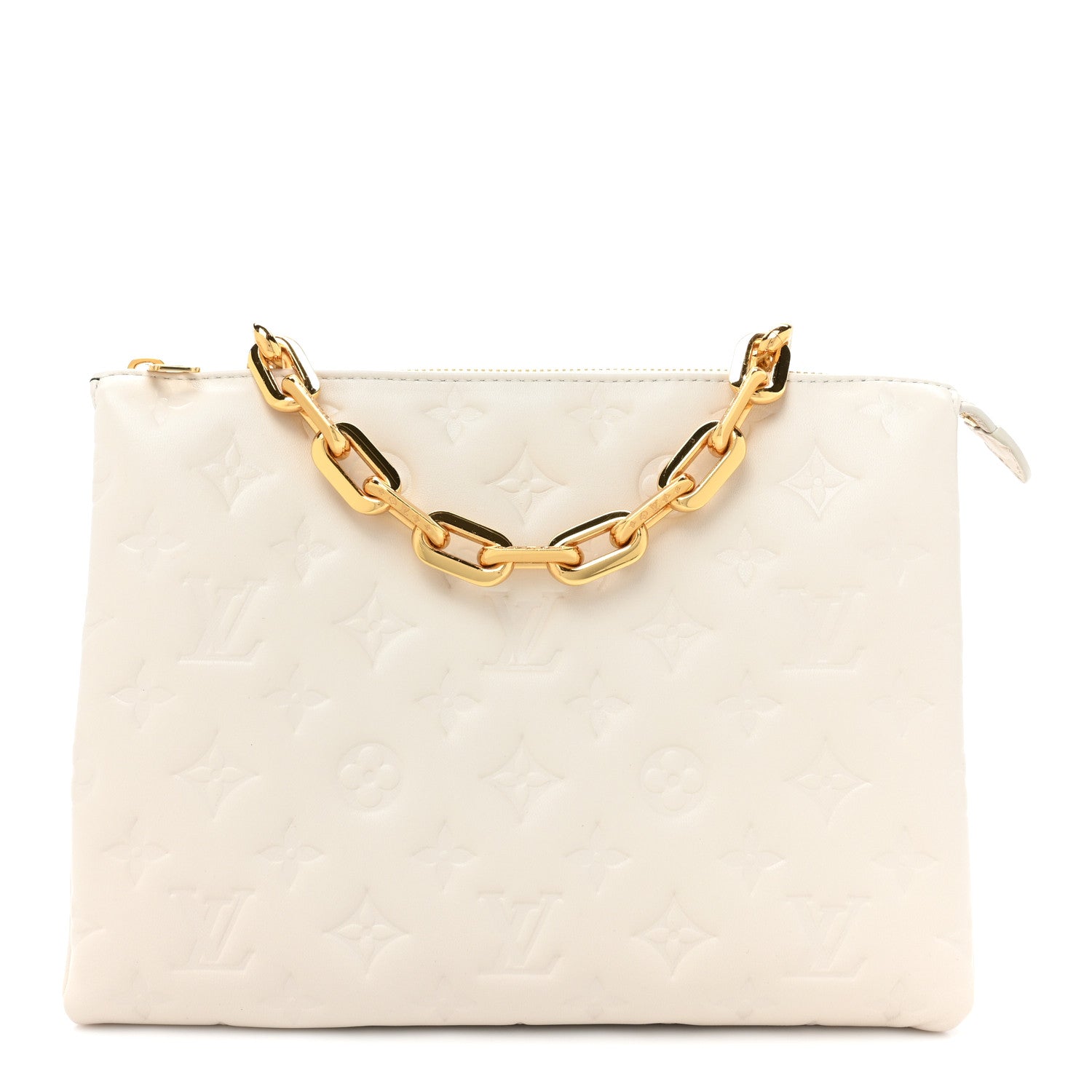 Louis Vuitton Lambskin Embossed Monogram Coussin PM Cream 1 of 12