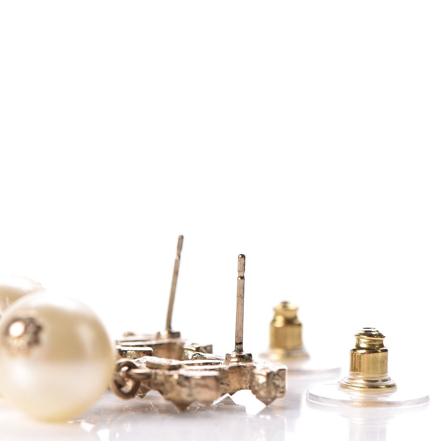 Crystal Pearl CC Drop Earrings Gold