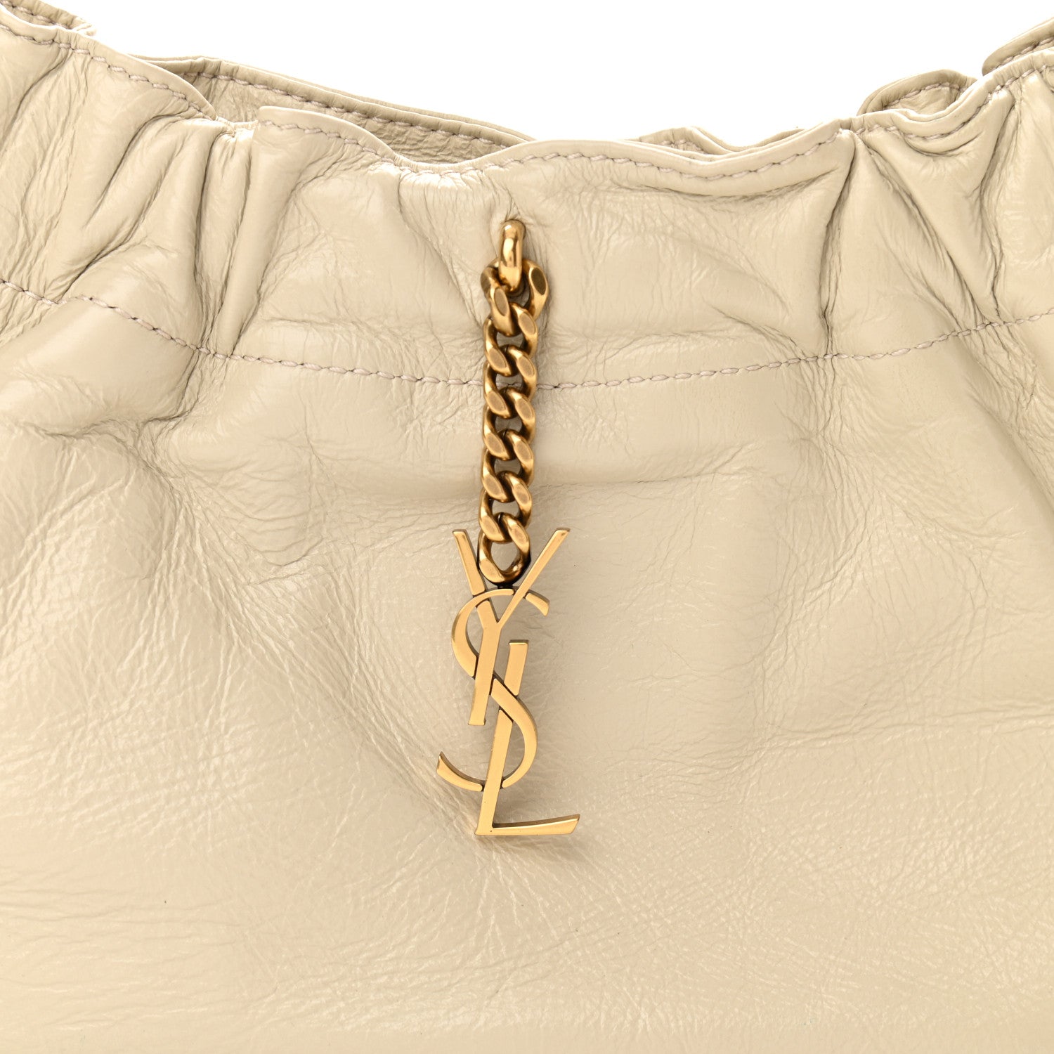 Saint Laurent Calfskin Pac Pac Ruched Hobo Winter White 8 of 11
