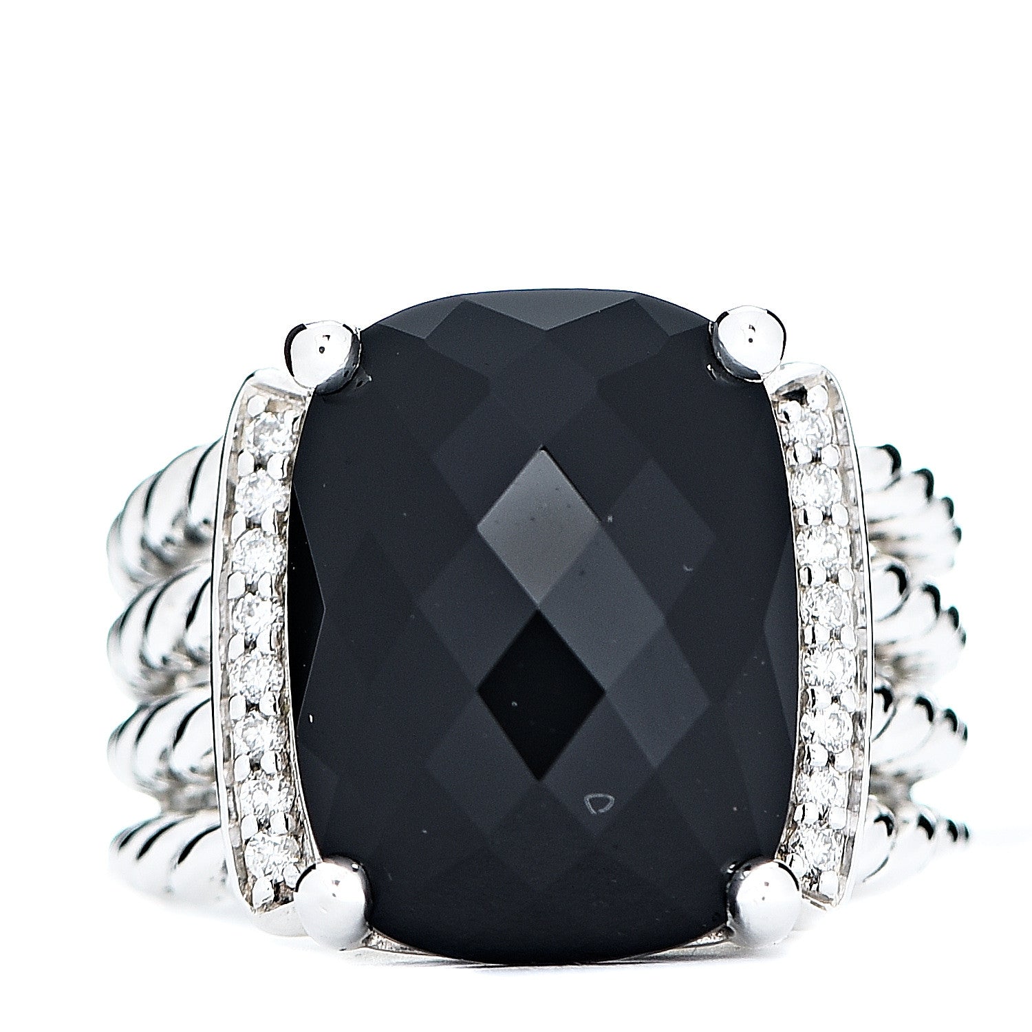 David Yurman Sterling Silver Diamond Black Onyx 16mm Wheaton Ring 54 6.75 1 of 4