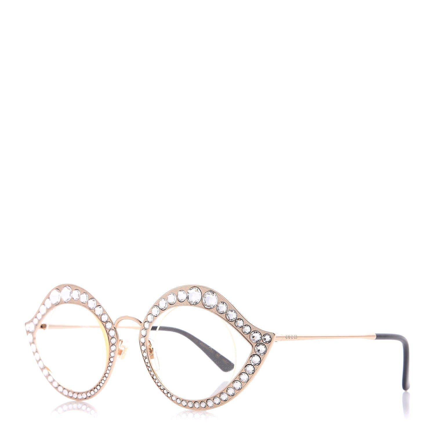 Gucci Metal Crystal Cat Eye Sunglasses GG0046S Gold 1 of 7