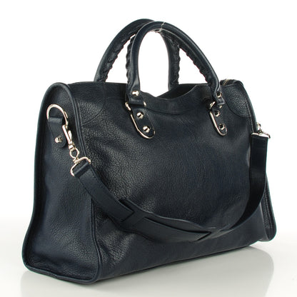 Balenciaga Chevre Silver Metallic Edge Hardware City Bleu Nuit Dark Sea 3 of 7