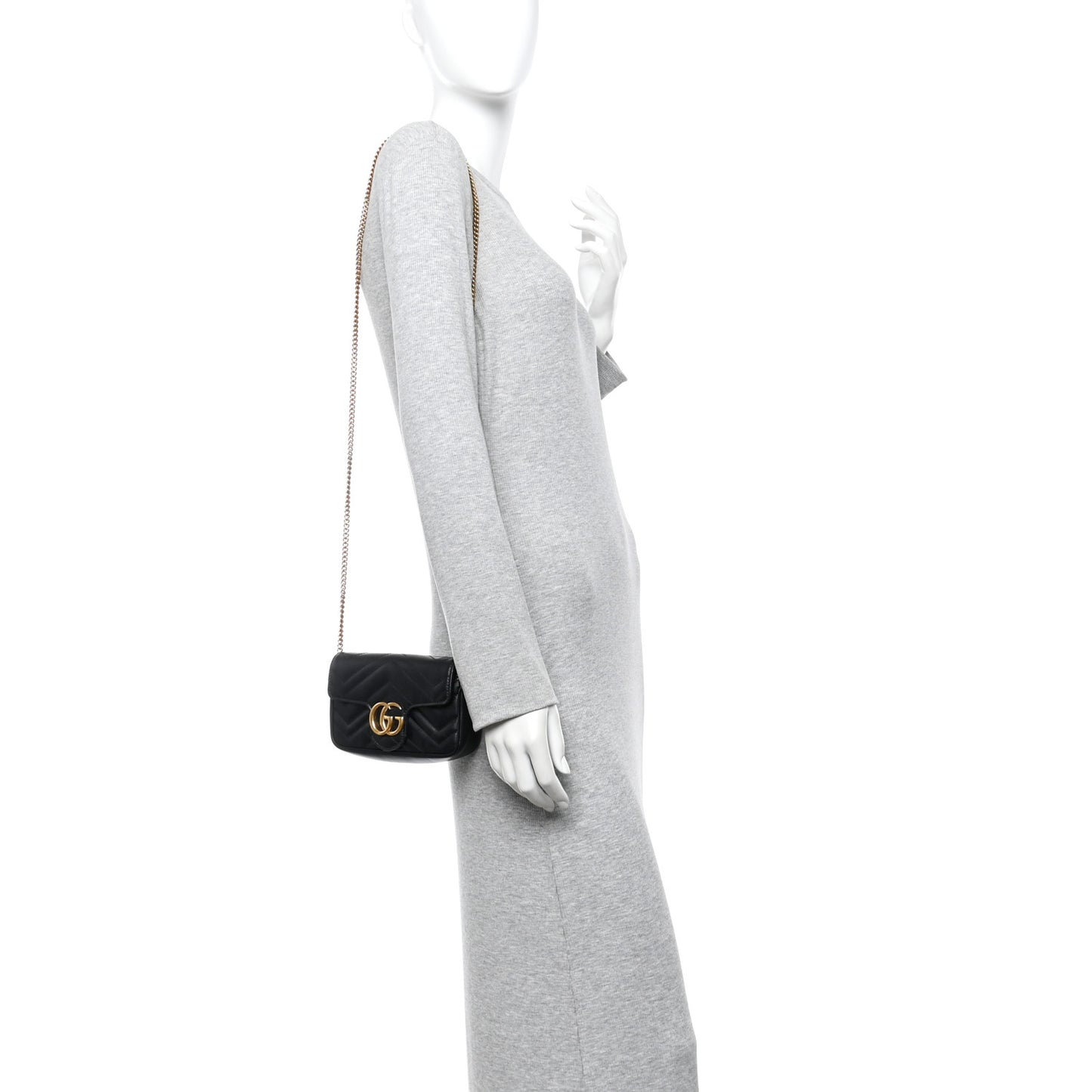 Calfskin Matelasse Super Mini GG Marmont Shoulder Bag Black