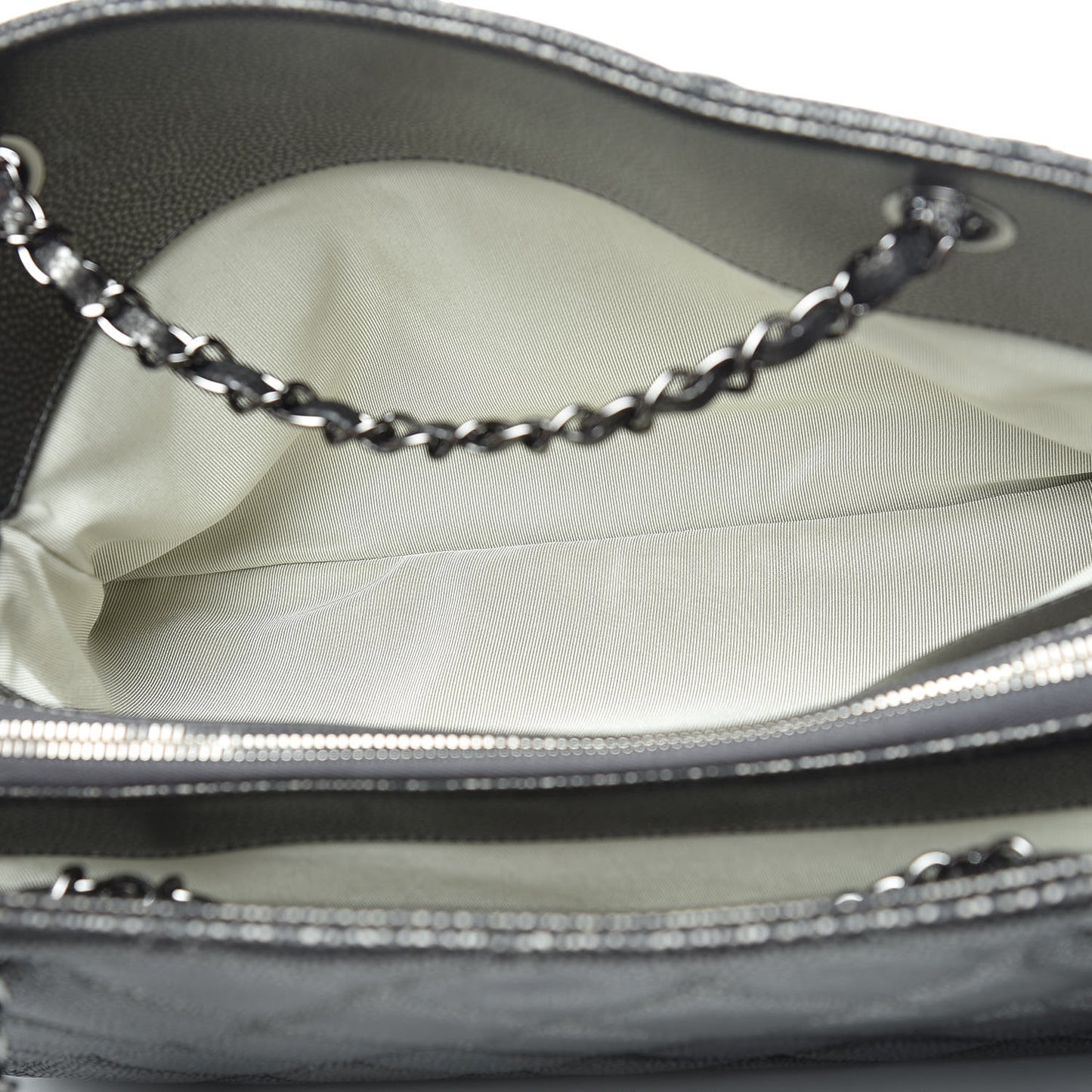 Metallic Caviar Quilted CC Tote Dark Silver