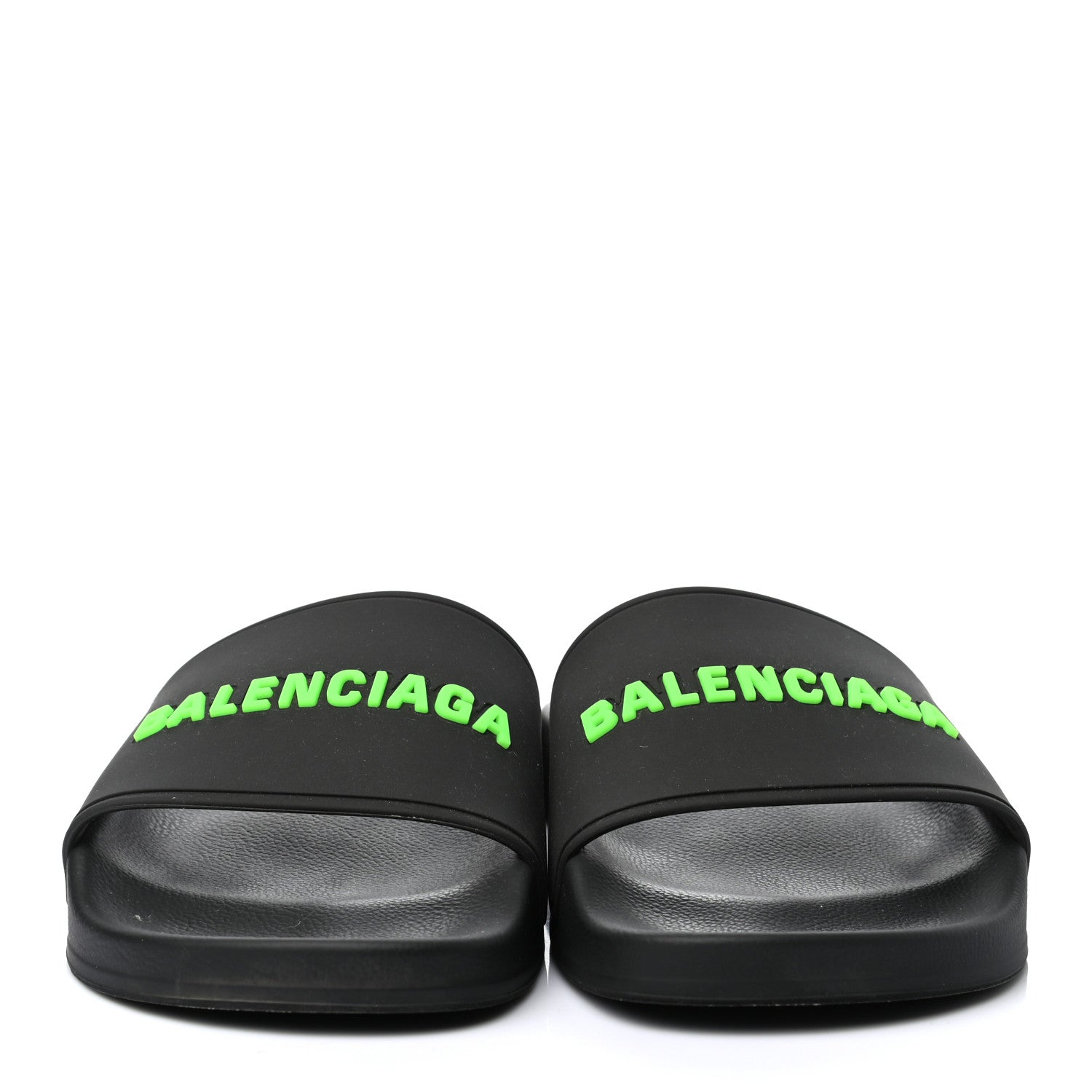 Balenciaga PVC Logo Womens Pool Slide Sandals 38 Black Green 2 of 6