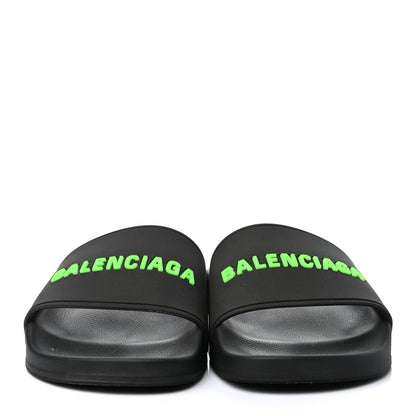 Balenciaga PVC Logo Womens Pool Slide Sandals 38 Black Green 2 of 6