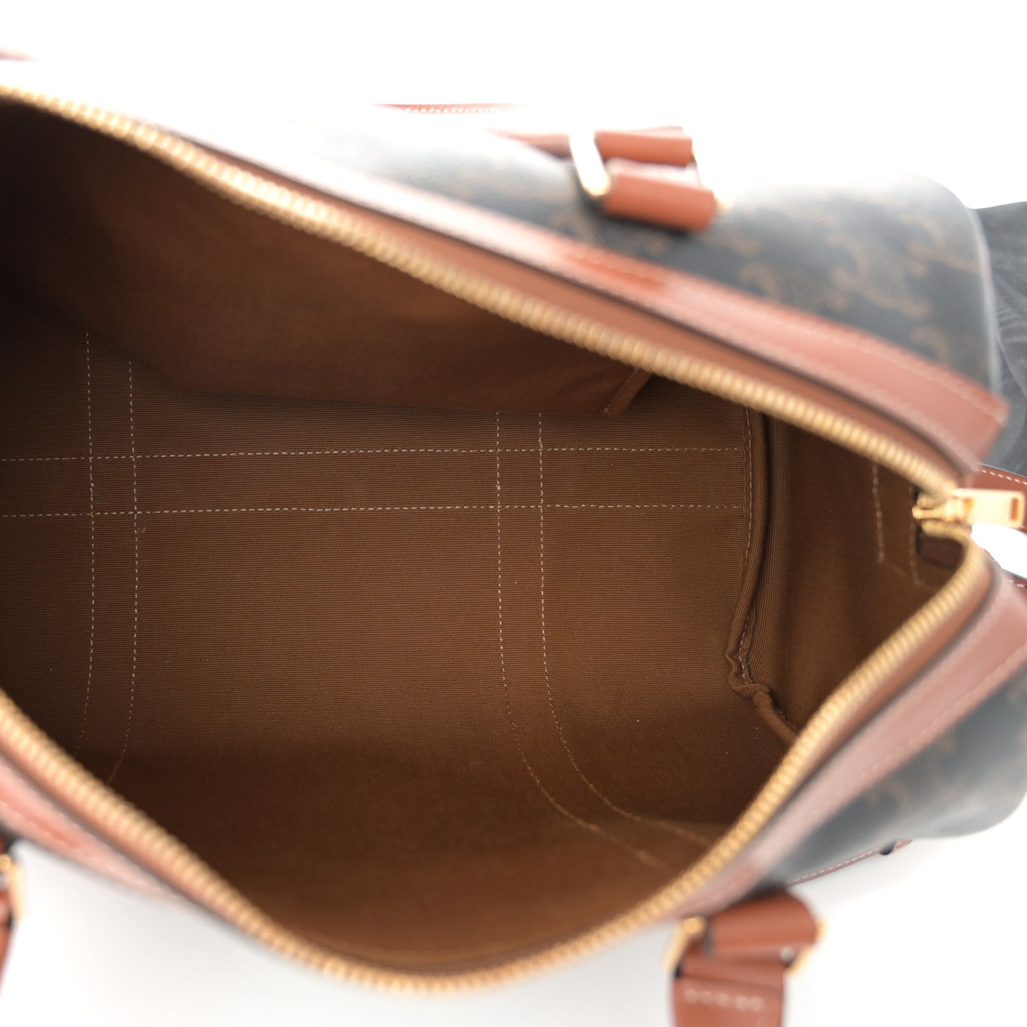 Celine Triomphe Canvas Calfskin Boston Bag Tan 5 of 10