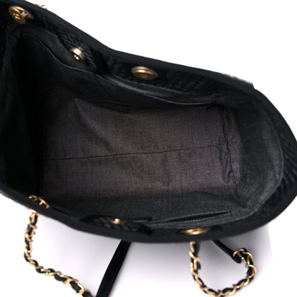 Chanel Straw Raffia Calfskin Chain Small Deauville Tote Black 4 of 12