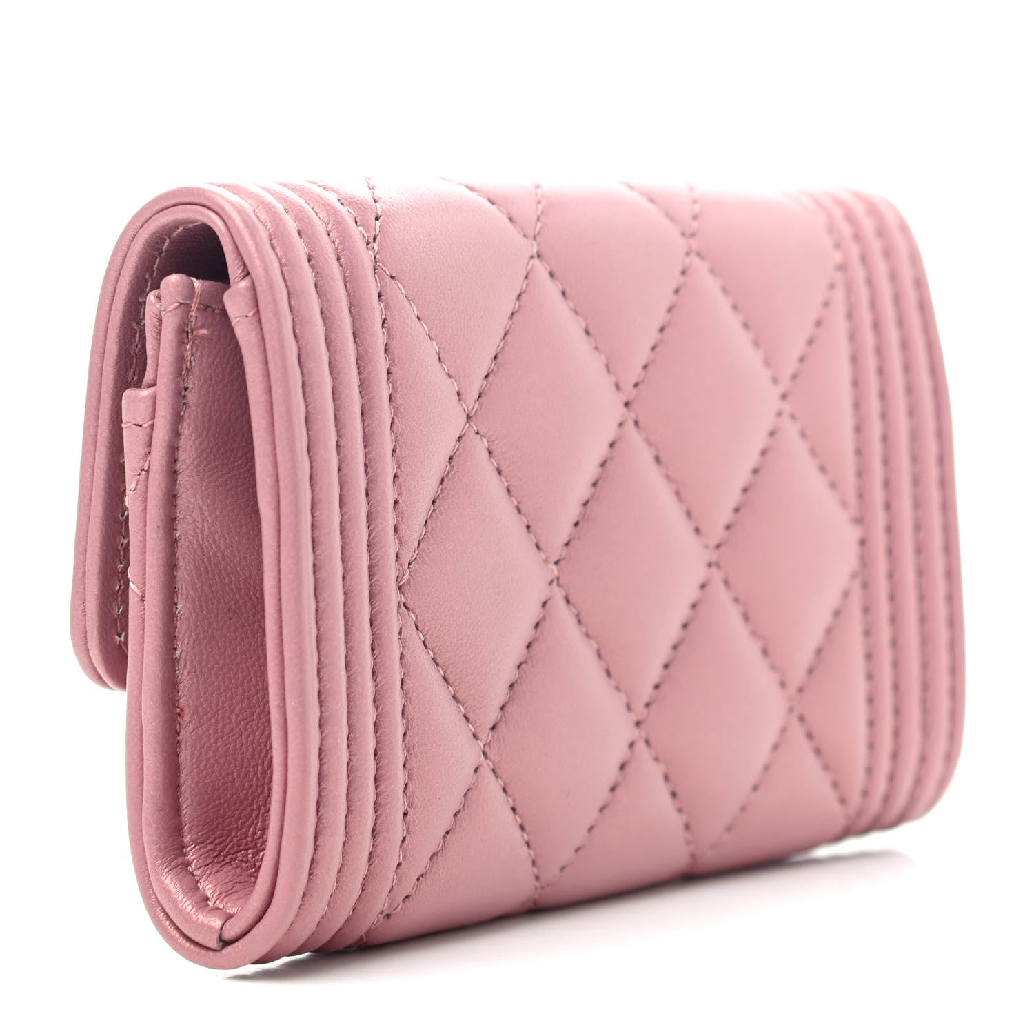 Chanel Metallic Lambskin Quilted Boy Card Holder Wallet 2 of 4