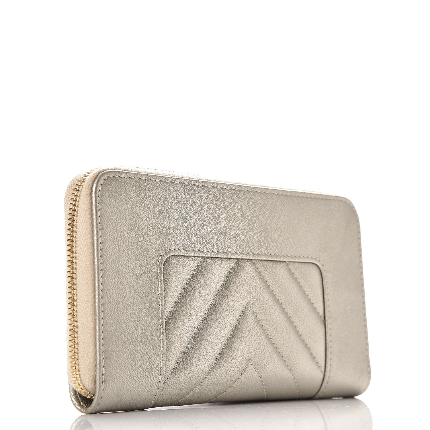 Chanel Metallic Sheepskin Quilted Mademoiselle Vintage Zip Around Wallet Light Gold 3 of 9
