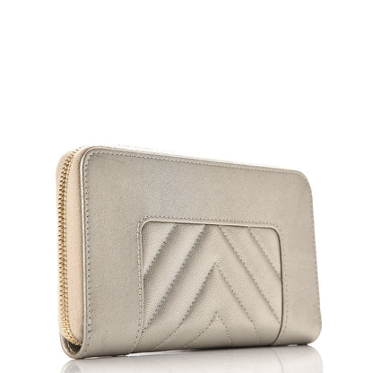 Chanel Metallic Sheepskin Quilted Mademoiselle Vintage Zip Around Wallet Light Gold 3 of 9