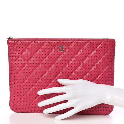 Chanel Perforated Lambskin Quilted Medium Zip Pouch Pink 2 of 14