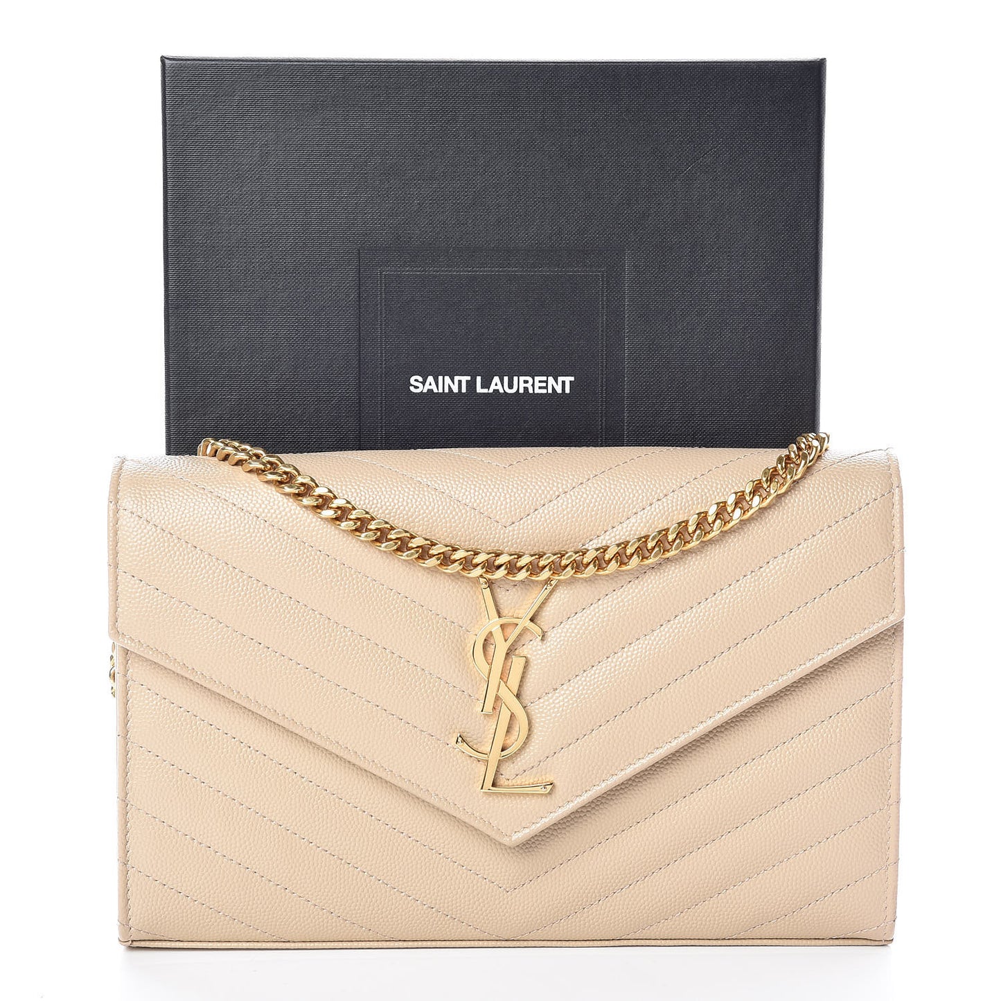 Grain De Poudre Matelasse Chevron Monogram Chain Wallet Nude Powder