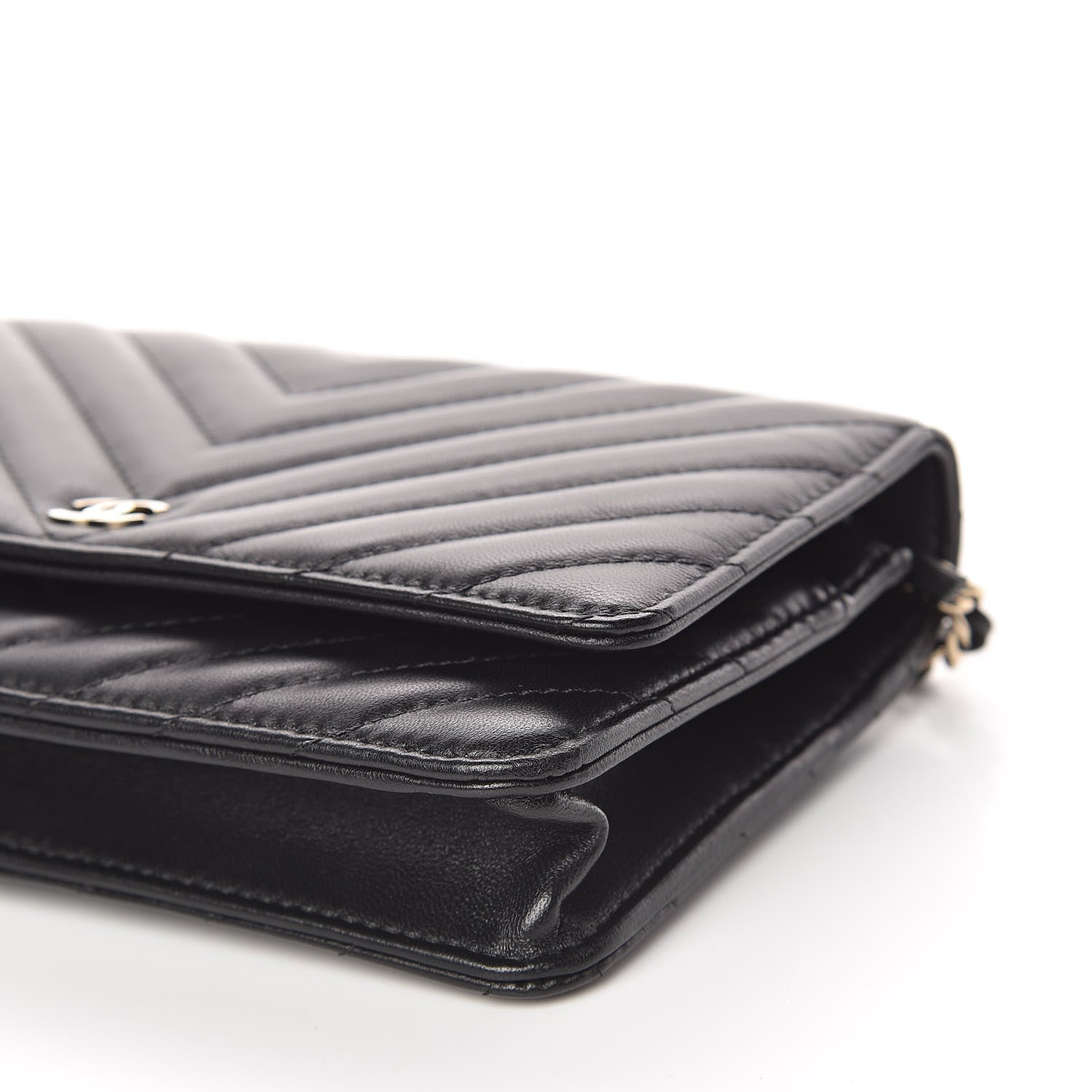 Chanel Lambskin Chevron Quilted Wallet On Chain WOC Black 7 of 12