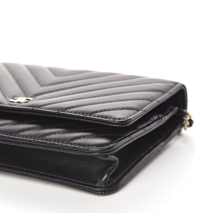 Chanel Lambskin Chevron Quilted Wallet On Chain WOC Black 7 of 12