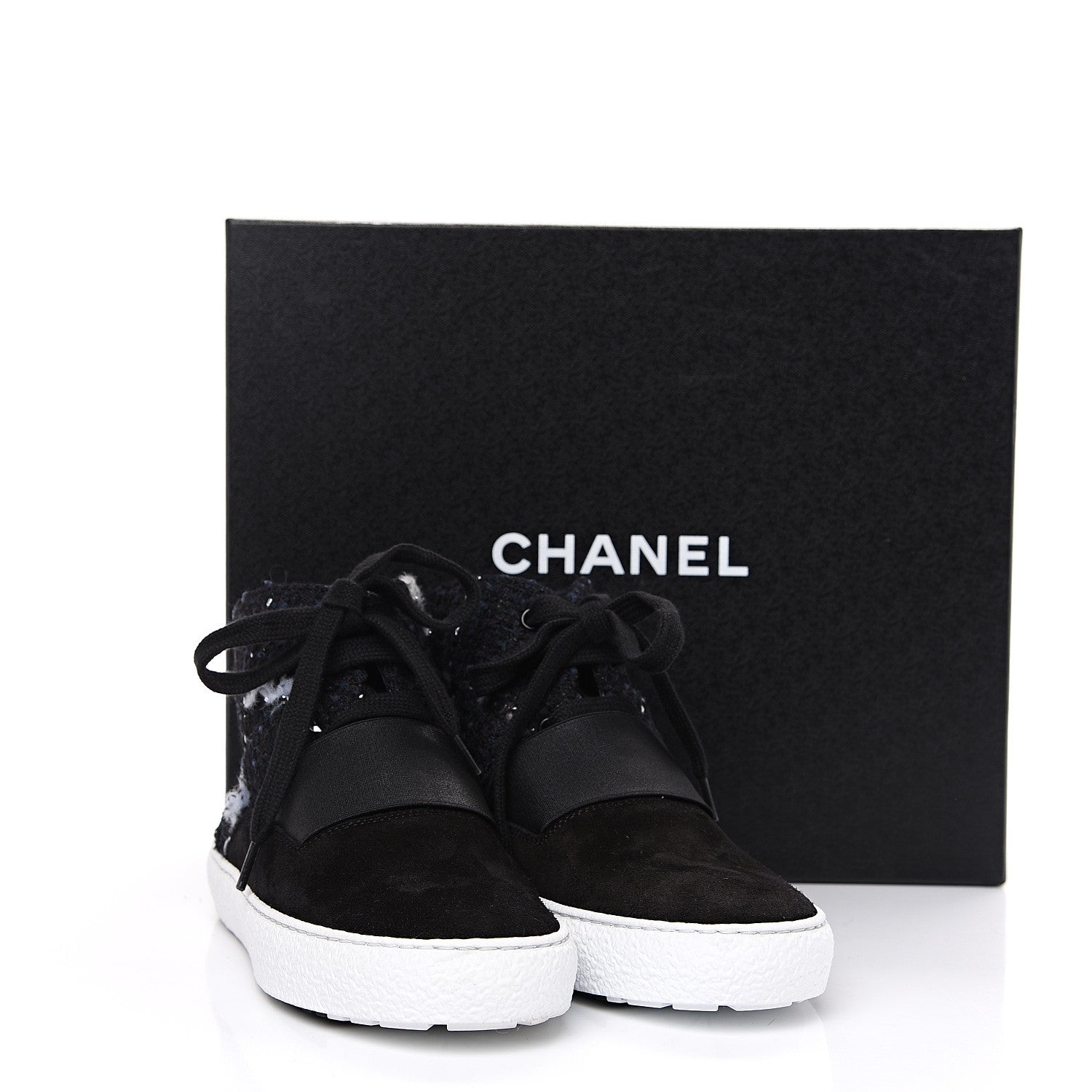 Chanel Suede Tweed High Top Sneakers 36 Black Navy 8 of 8