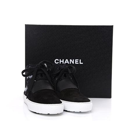 Chanel Suede Tweed High Top Sneakers 36 Black Navy 8 of 8