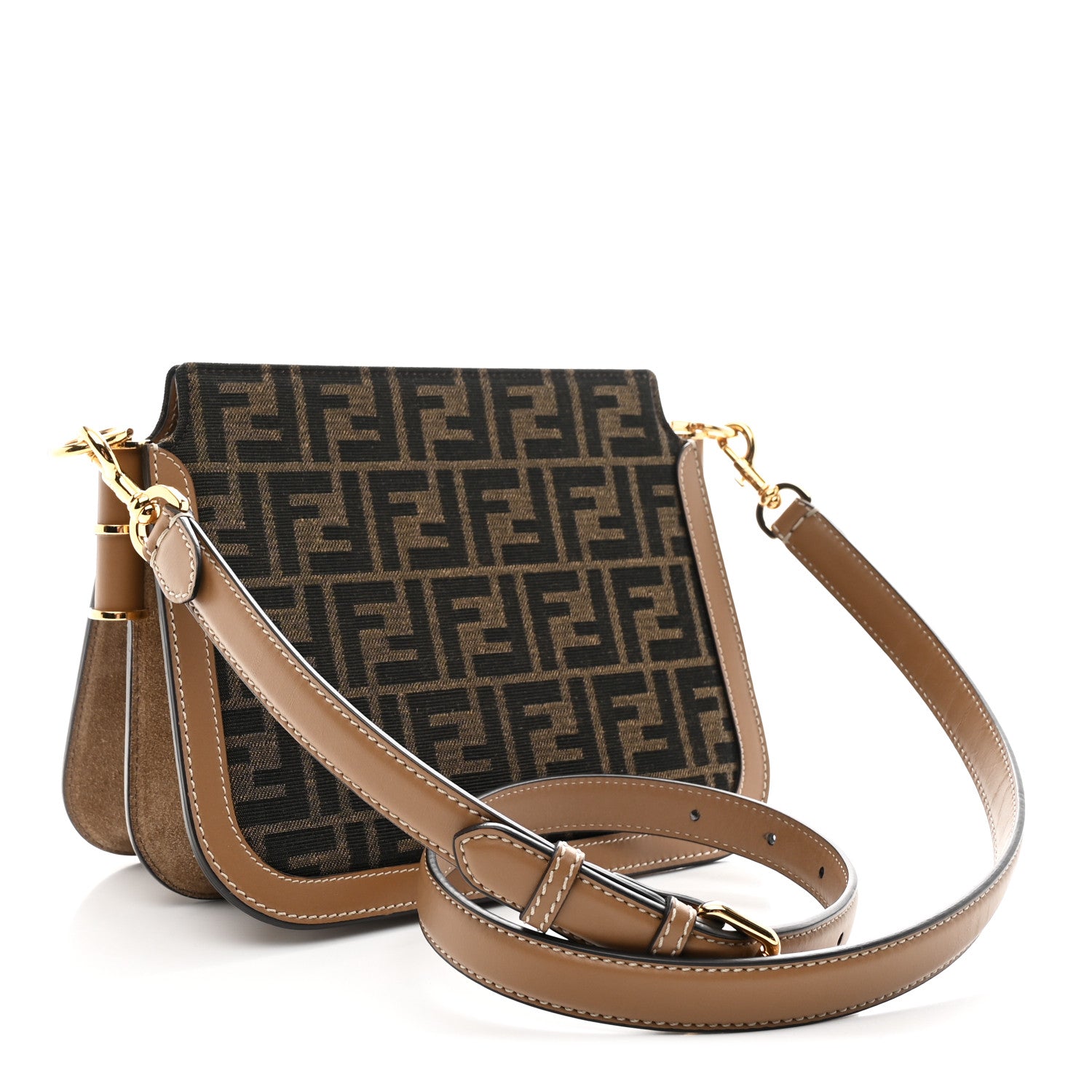 Fendi Zucca Suede Vitello King Luxor Fendi Touch Shoulder Bag Tobacco 3 of 11