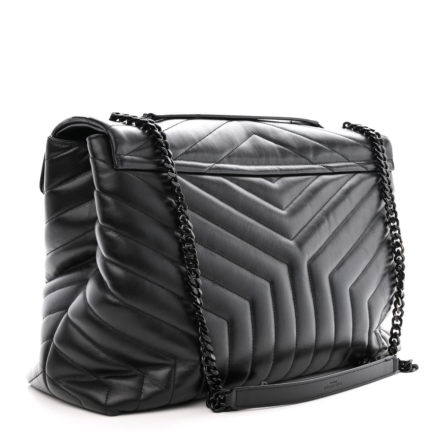 Calfskin Y Quilted Monogram Monochrome Large Loulou Chain Satchel Black