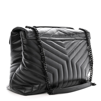 Saint Laurent Calfskin Y Quilted Monogram Monochrome Large Loulou Chain Satchel Black 3 of 13