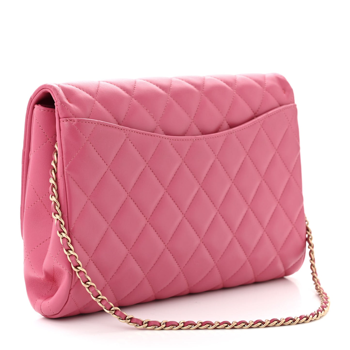 Lambskin Quilted Clutch With Chain Flap Pink