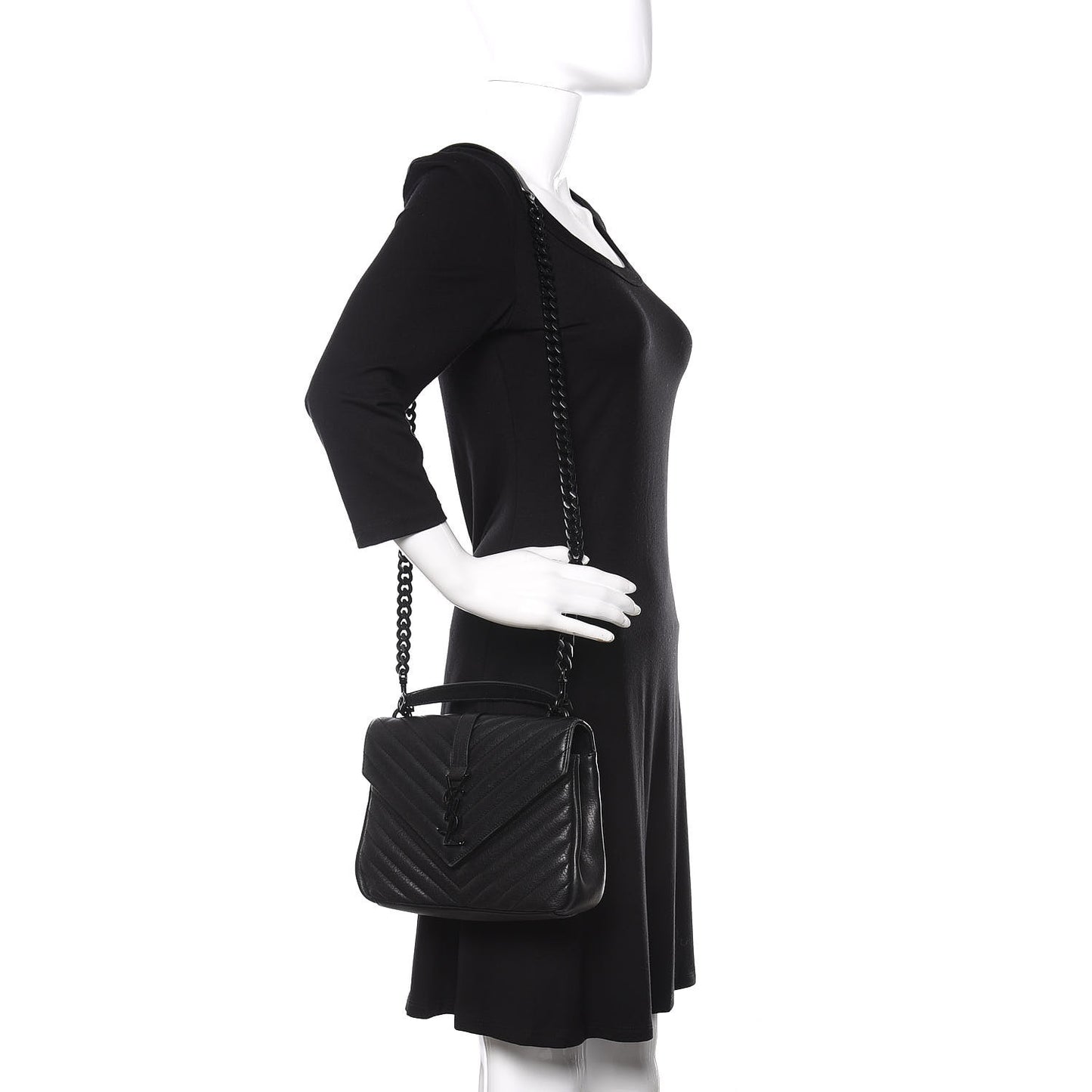 Sheepskin Matelasse Chevron Monogram Monochrome Medium College Bag Black