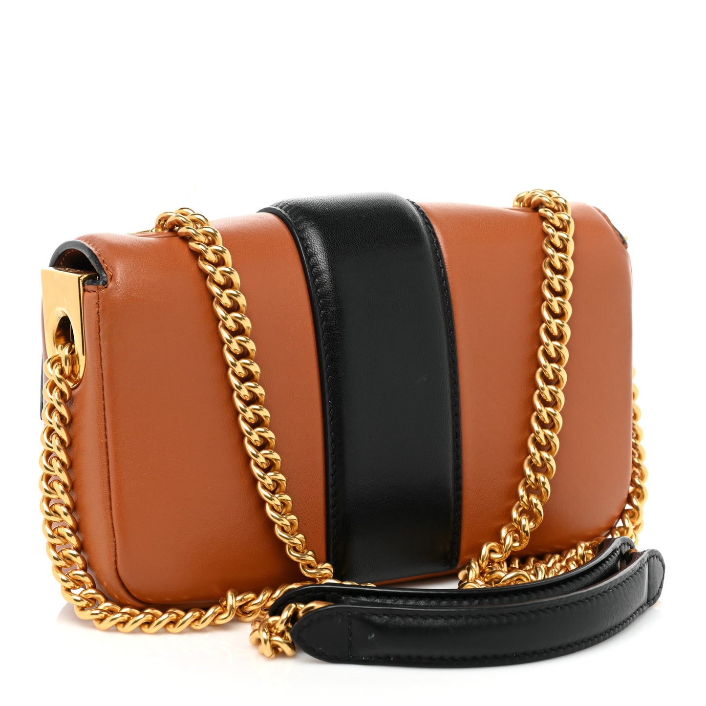 Nappa Apolo Bi-Color Mini Chain Baguette Brandy Black