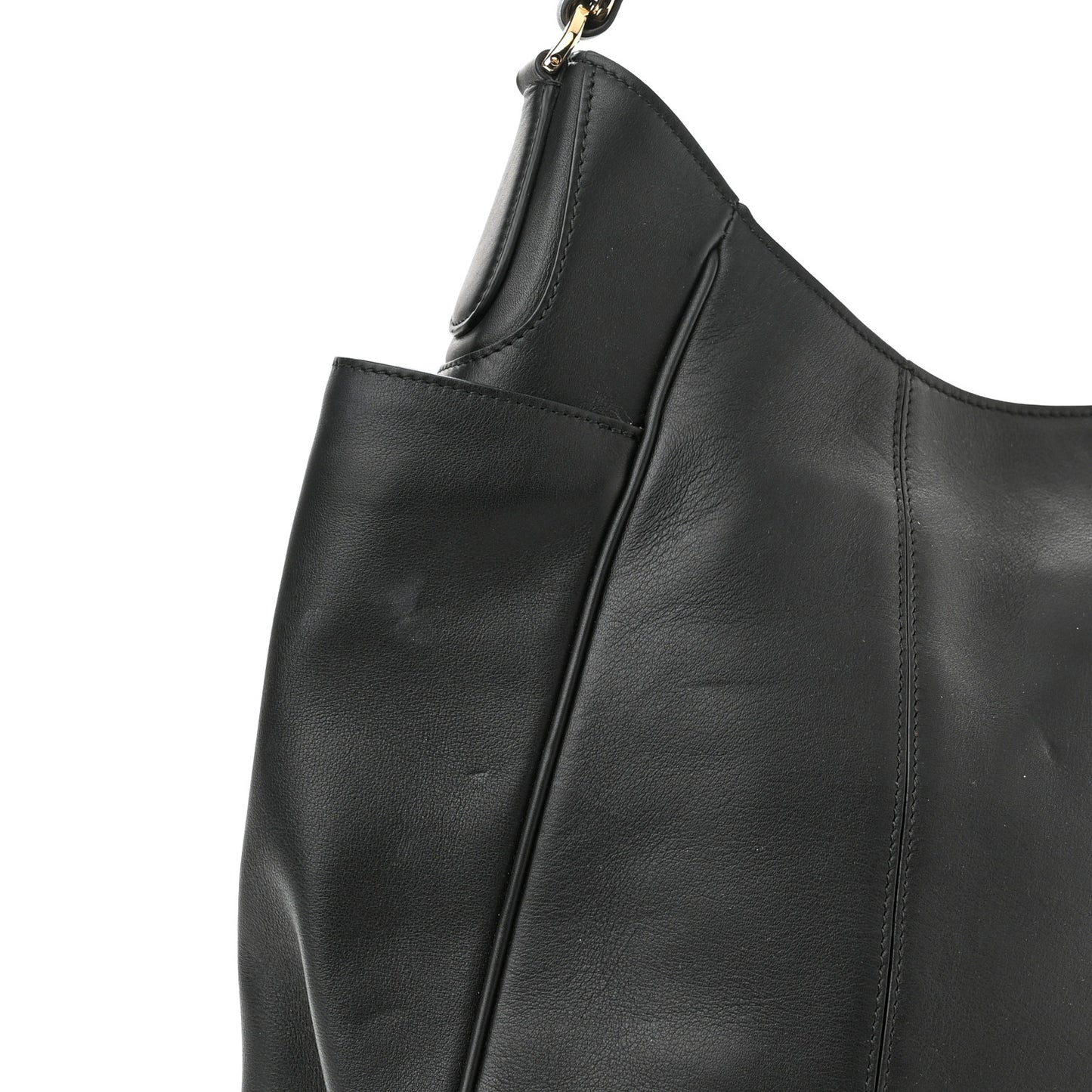 Calfskin Elle Gancini Chain Hobo Black