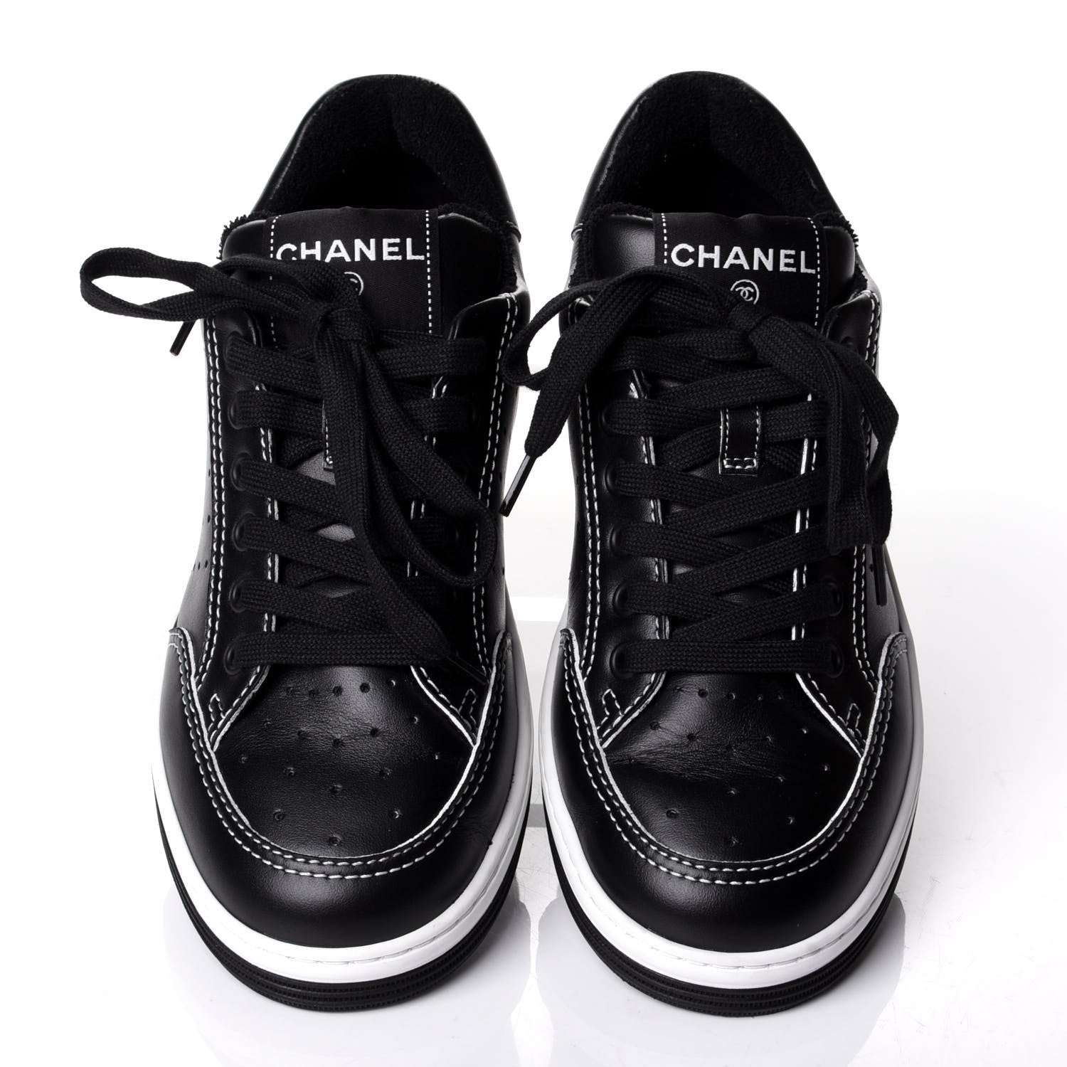 Chanel Calfskin Womens Logo Sneakers 37 Black White 5 of 11