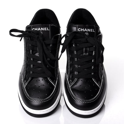 Chanel Calfskin Womens Logo Sneakers 37 Black White 5 of 11