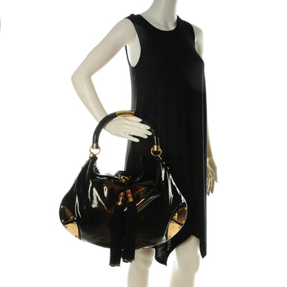 Gucci Patent Large Indy Top Handle Hobo Bronze Black 2 of 7