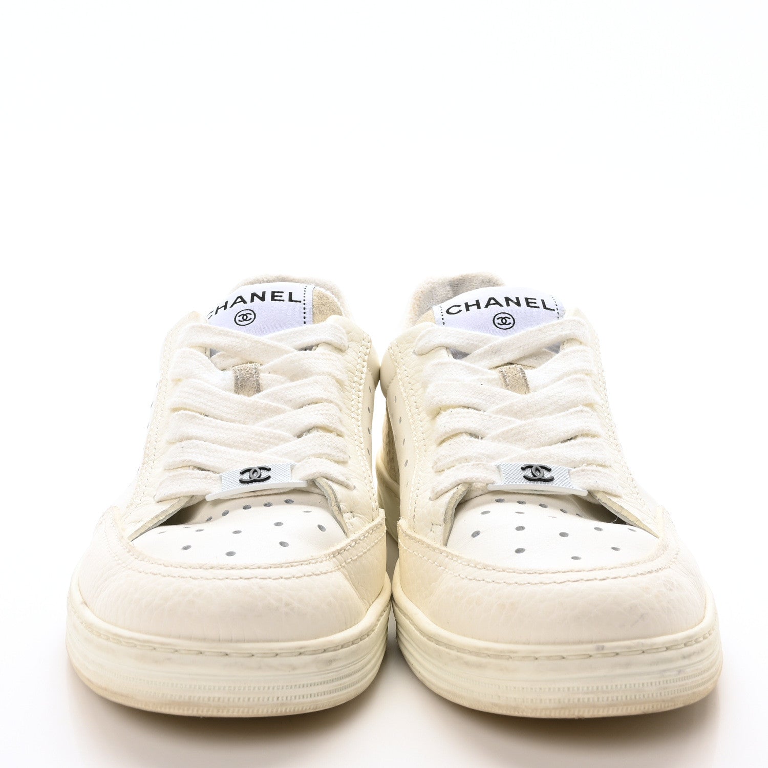 Chanel Grained Calfskin Fabric Womens Logo Sneakers 36.5 White 3 of 8
